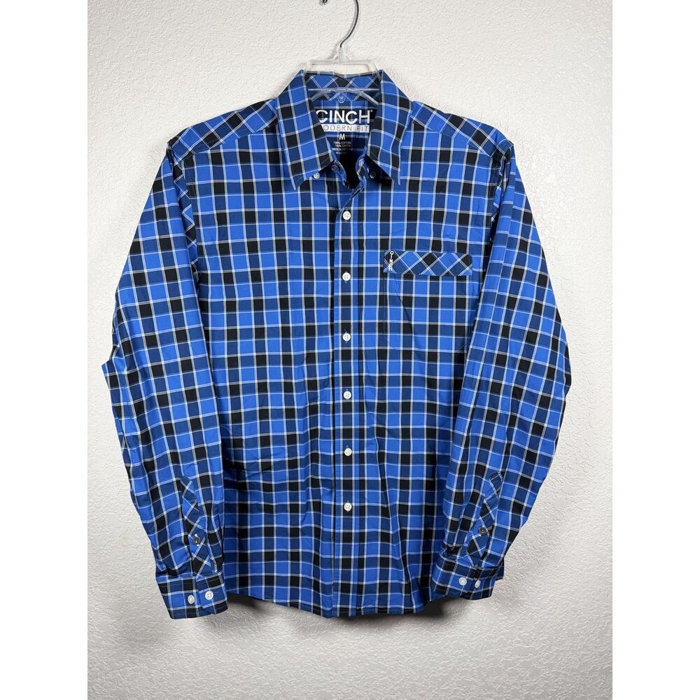 Cinch Modern Fit Mens Plaid Long Sleeve Button Down Western Cowboy Shirt Size M - Picture 2 of 11
